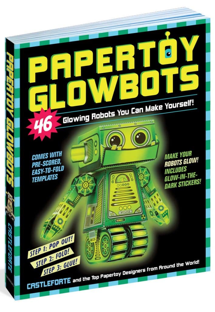 A book about glowing robots that you can make yourself called Papertoy Glowrobots