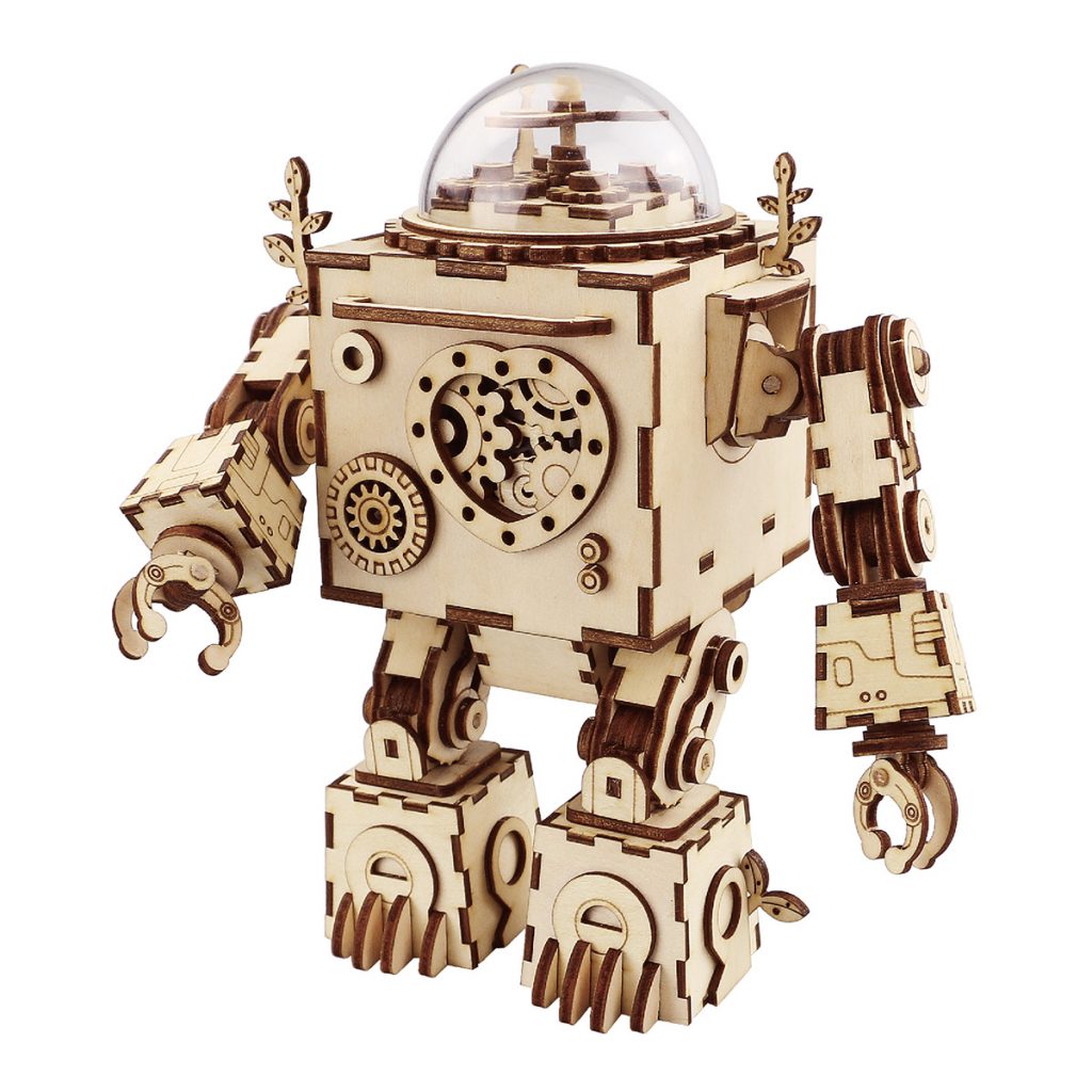 Large wooden robot music box