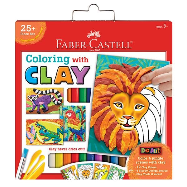 Clay kit shows someone filling in art page with pieces of clay rather than coloring