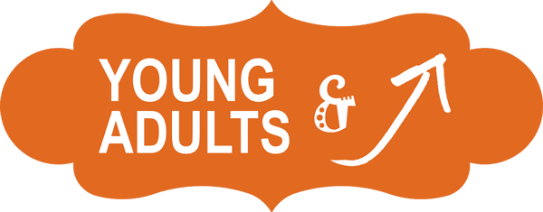 Decorative shape button with title text "Young adults and beyond" Crafty Gift Guide