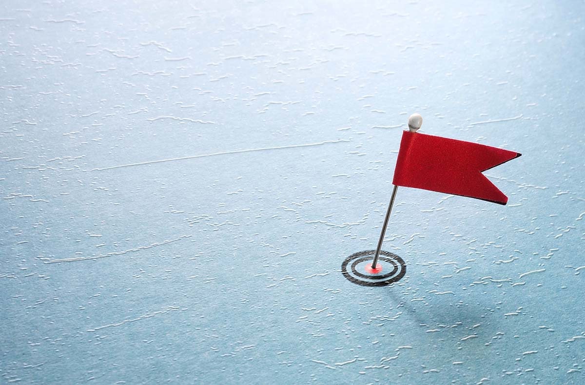 Red flag against a blue background