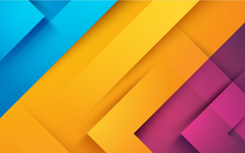 A colorful background shows geometric shapes in blue, yellow and purple