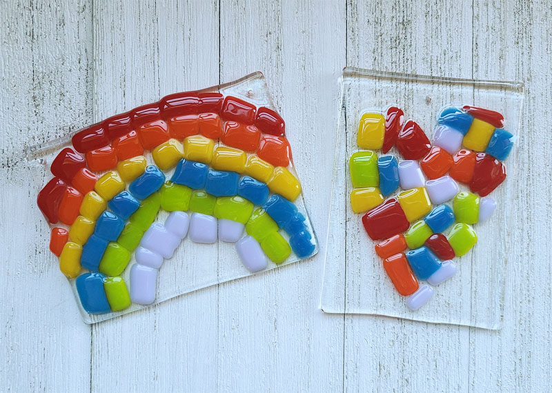 rainbow glass mosaic suncatcher of a rainbow and a heart from darling creative