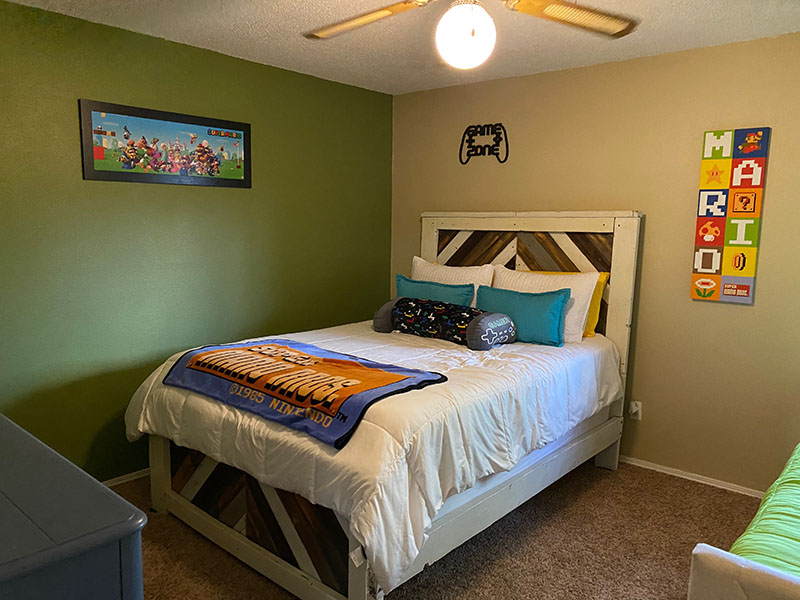 video game themed bedroom at gamer haven