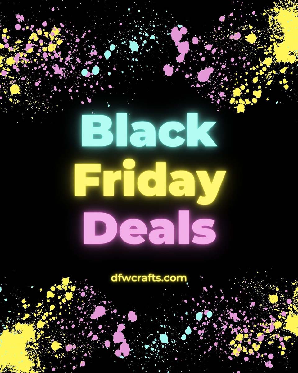 black background with light blue, pink, and yellow text reading "black friday deals" surrounded by same color paint splatters