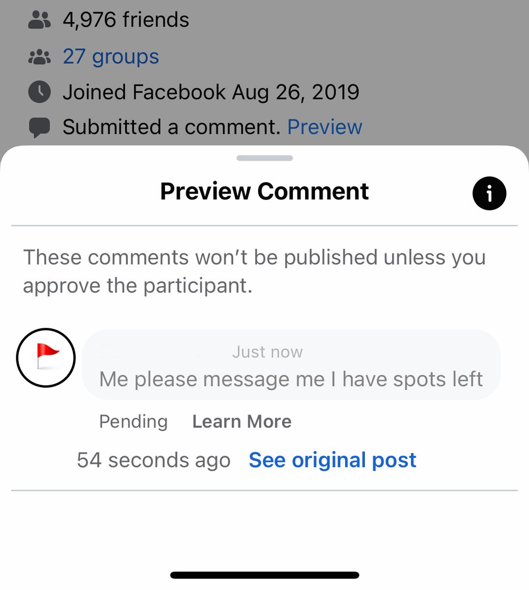 screenshot of a facebook group with a fake coordinator reaching out to do another craft show scam