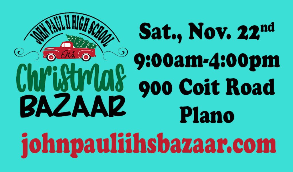event flyer for john paul II christmas bazaar, details at link