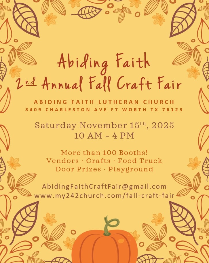 event flyer for abiding faith craft fair, details at link