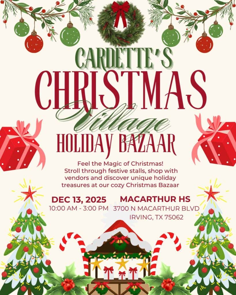 event flyer for cardette's christmas village, details at link