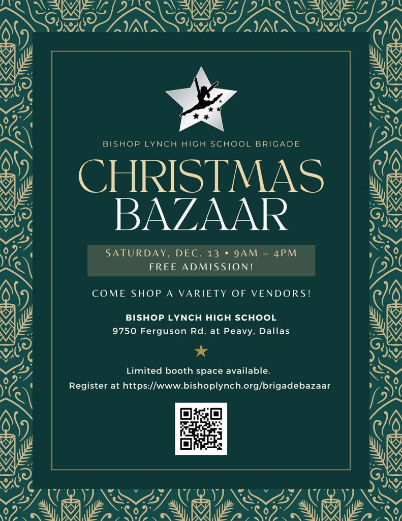 event flyer for bishop lynch christmas bazaar, details at link